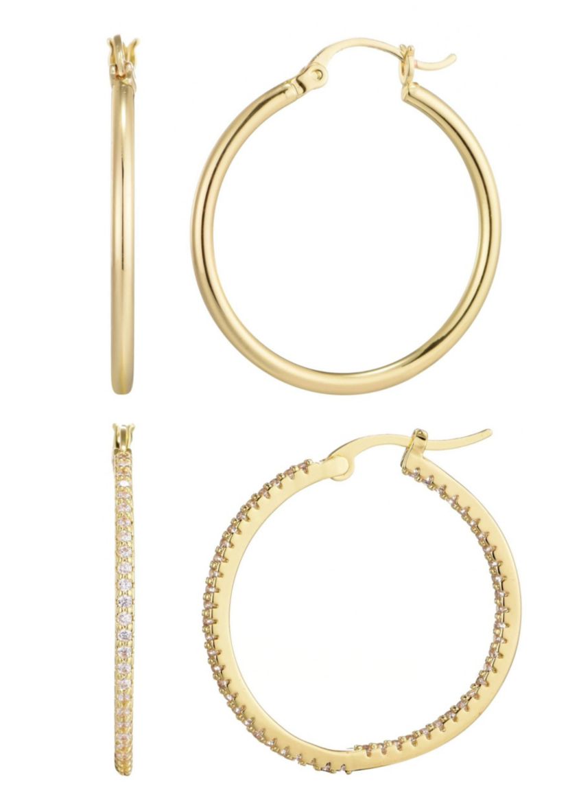 14k Gold Plated Infinity CZ and Plain Hoop Earring Set