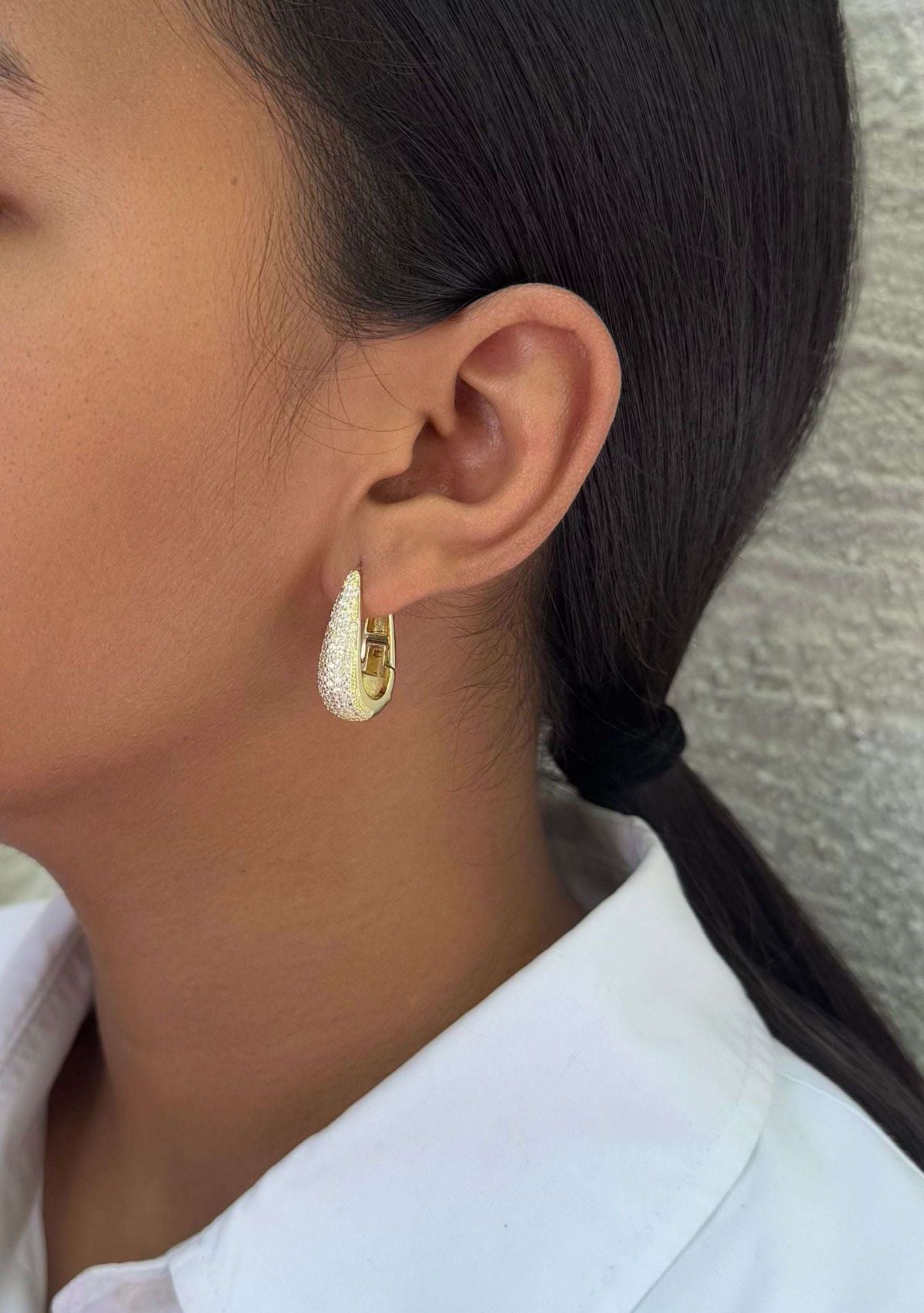 14k Gold Plated CZ Secure Hinge Hoop