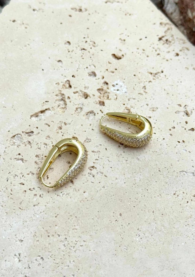 14k Gold Plated CZ Secure Hinge Hoop