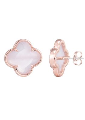 Adornia 14k Rose Gold Plated Clover Stone Stud Earrings, White