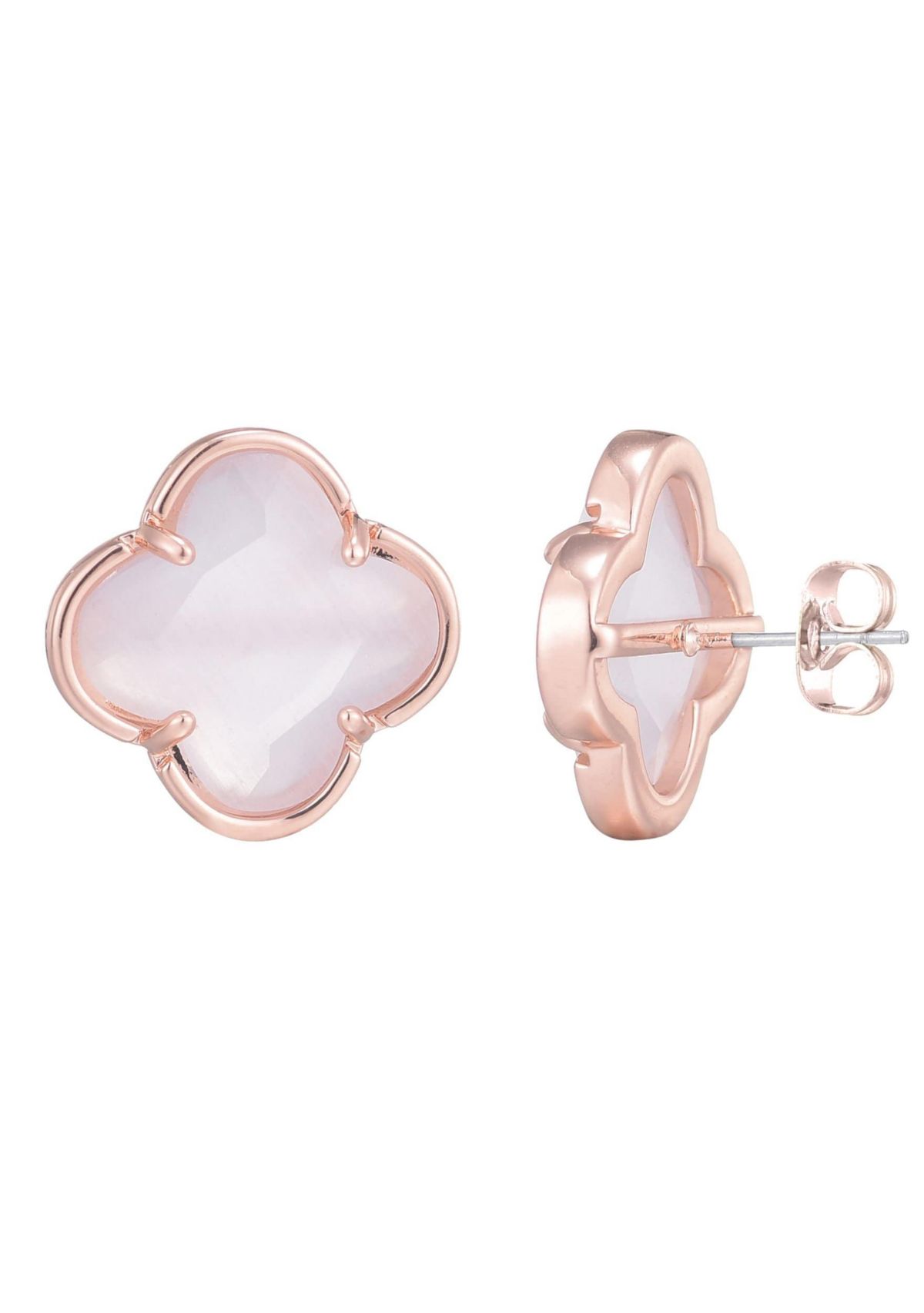 14k Rose Gold Plated Clover Stone Stud Earrings