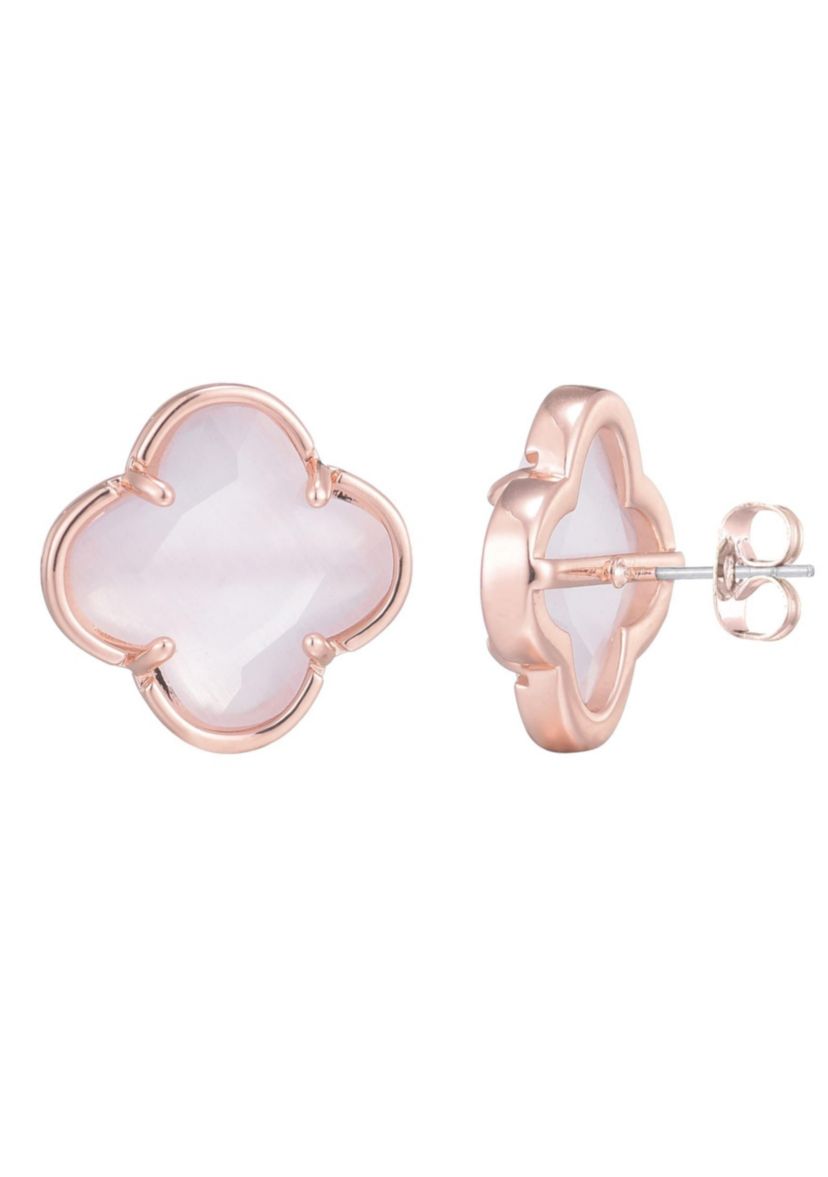 14k Rose Gold Plated Clover Stone Stud Earrings