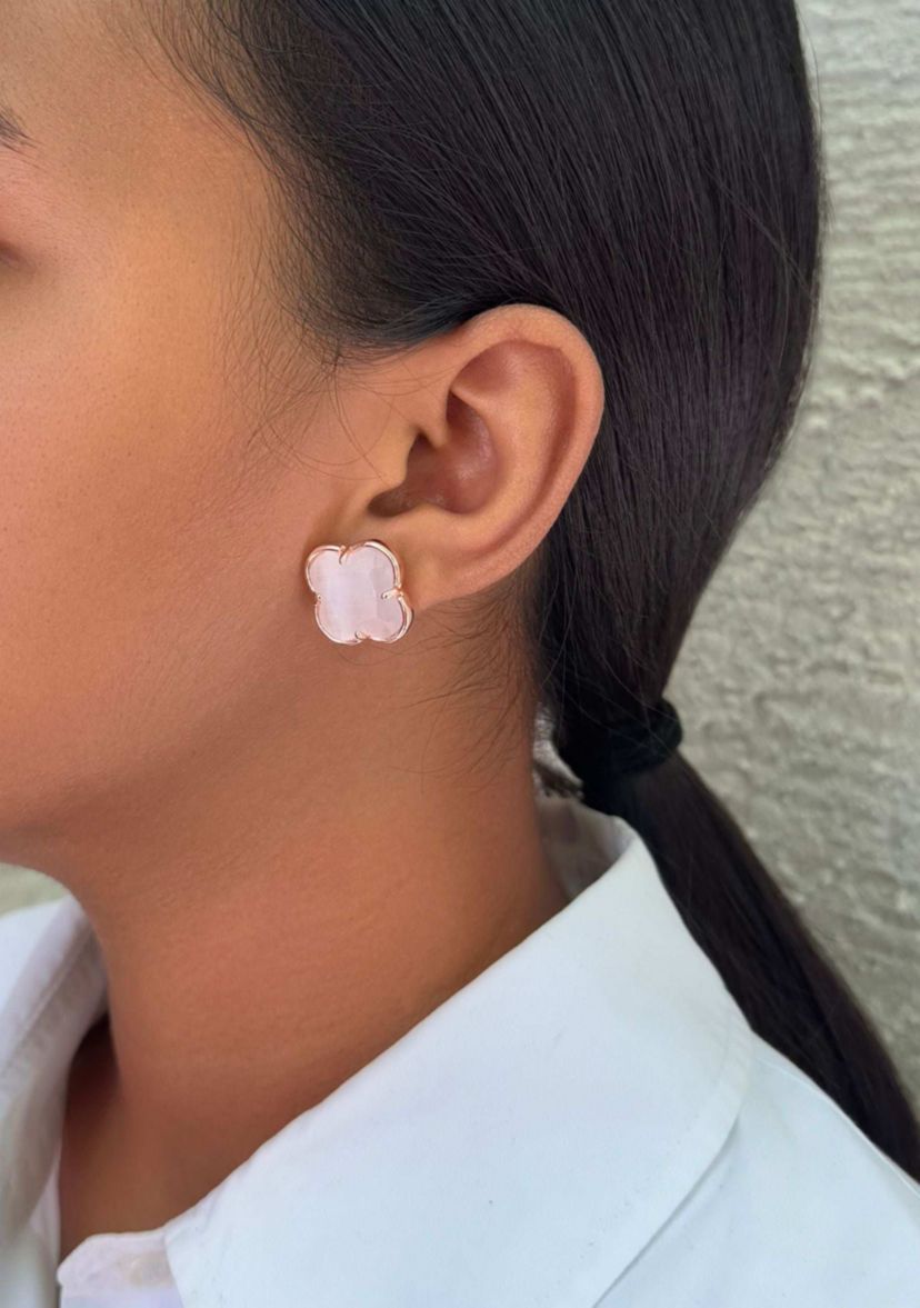14k Rose Gold Plated Clover Stone Stud Earrings