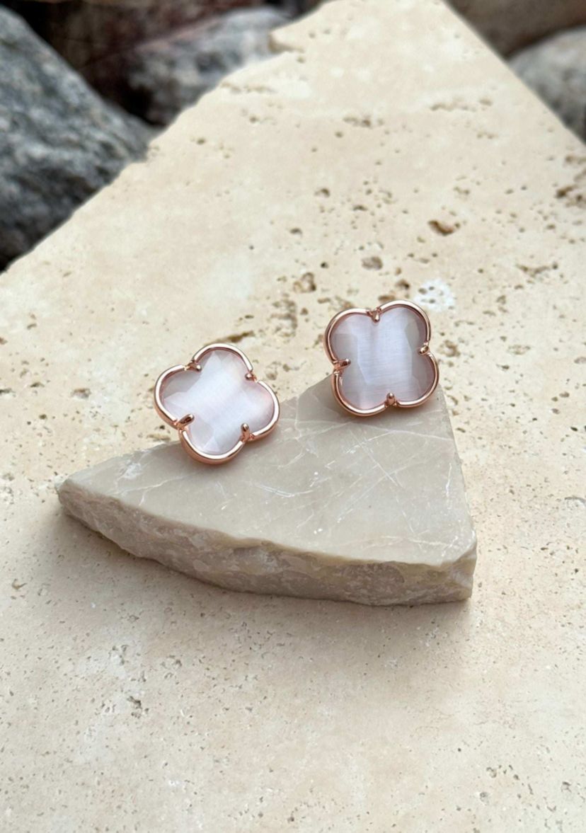 14k Rose Gold Plated Clover Stone Stud Earrings