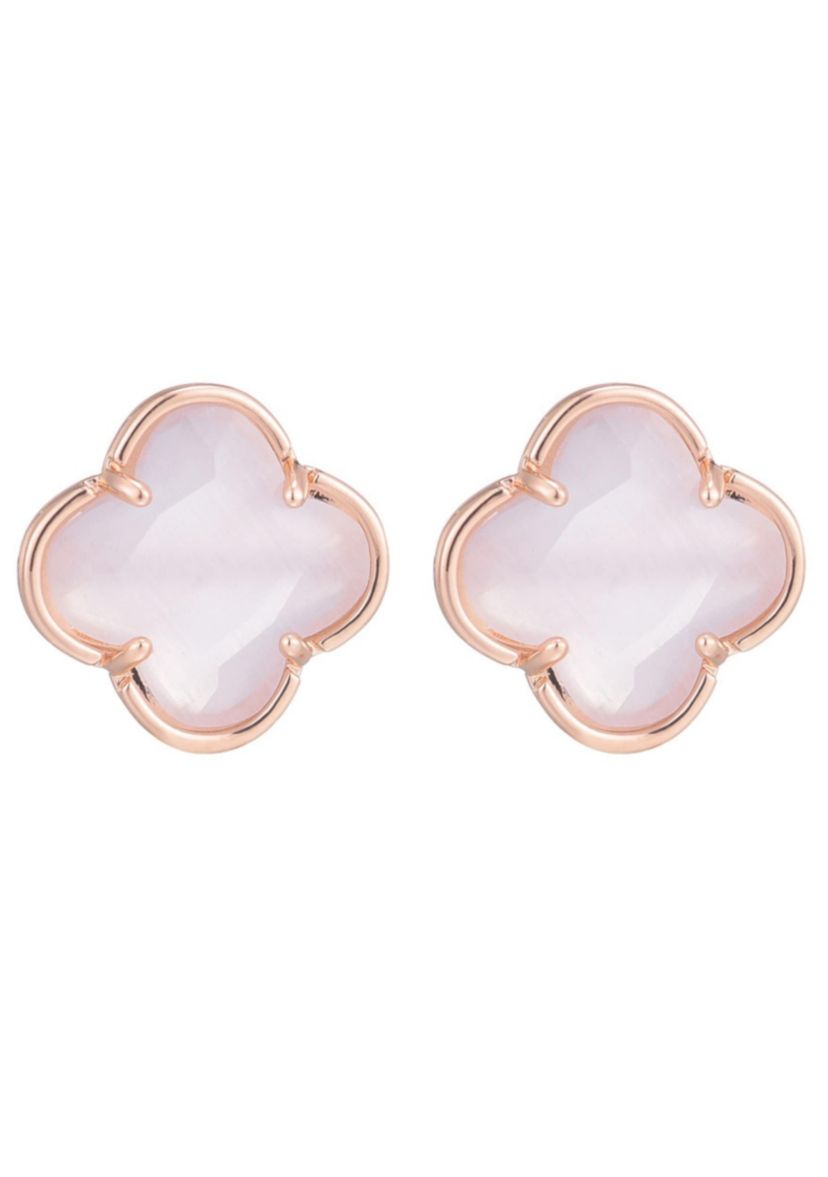 14k Rose Gold Plated Clover Stone Stud Earrings