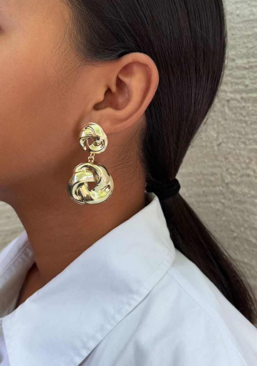 Gold Plated Double Knot Drop Earrings