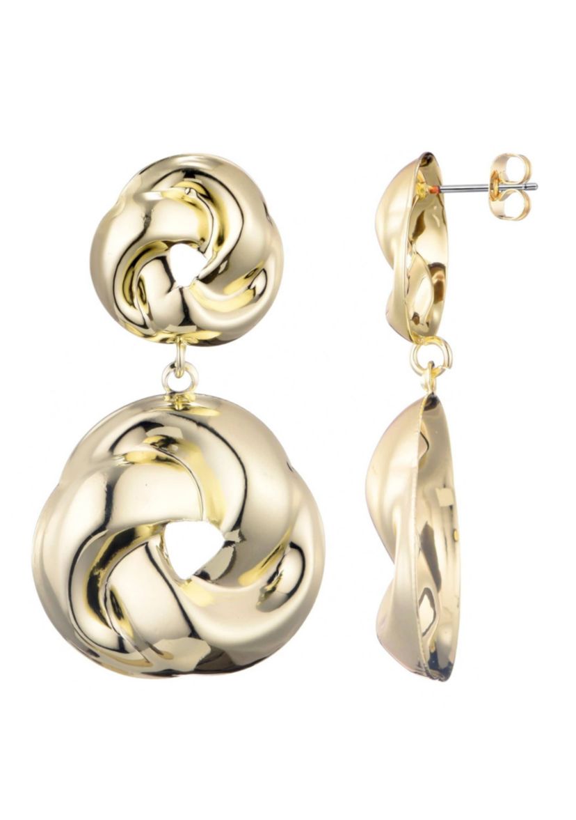 Gold Plated Double Knot Drop Earrings