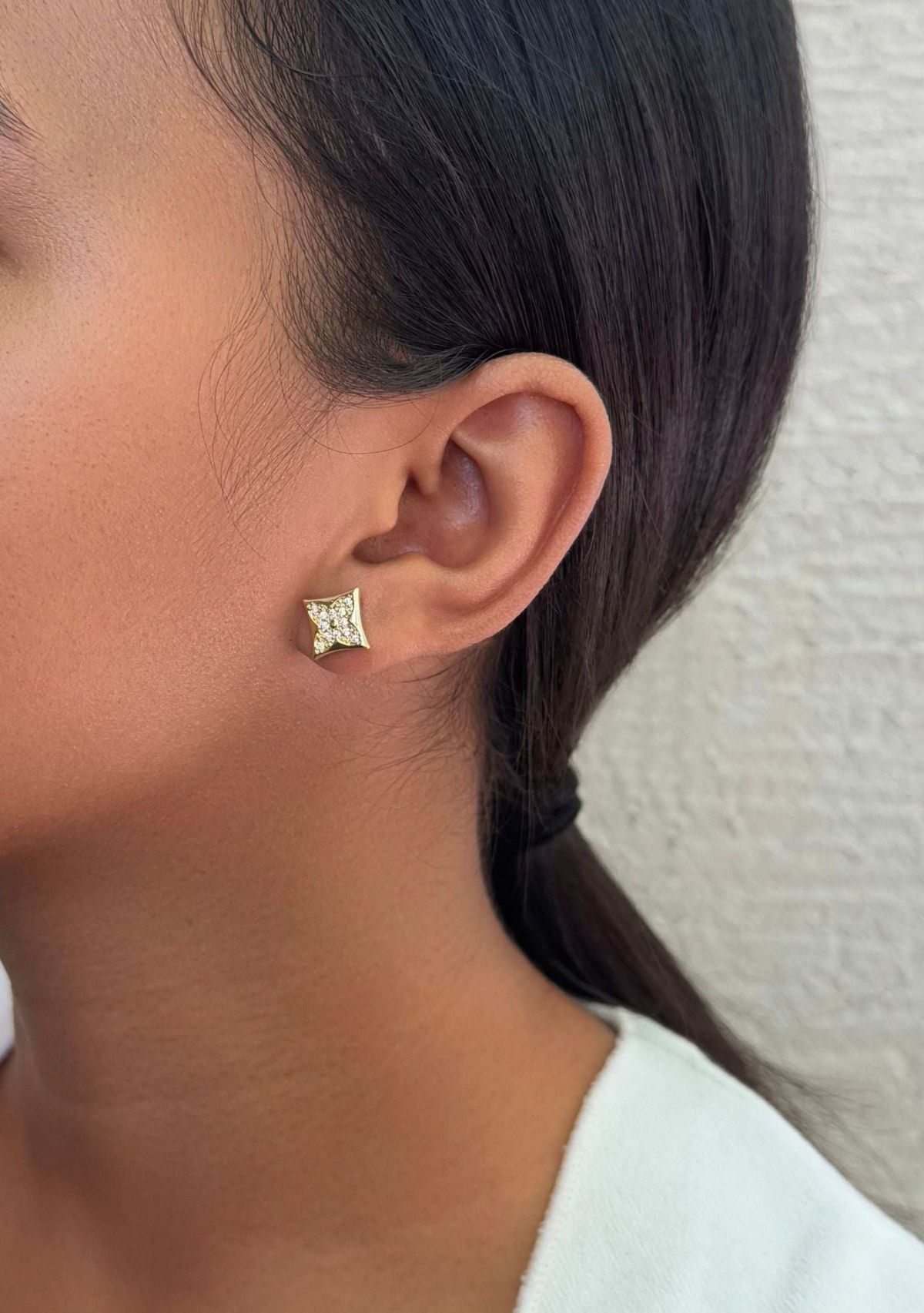 14k Gold Plated Mismatched CZ Clover Stud Earring Pair