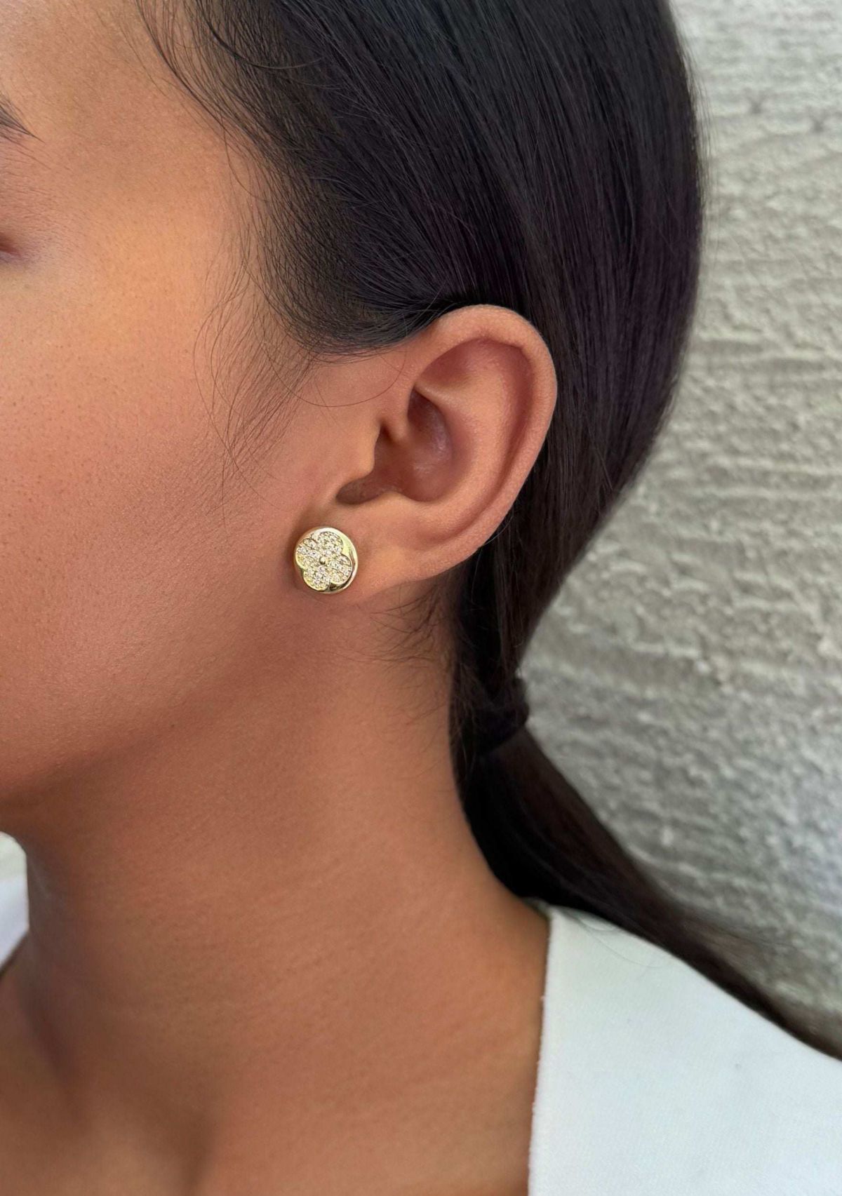 14k Gold Plated Mismatched CZ Clover Stud Earring Pair