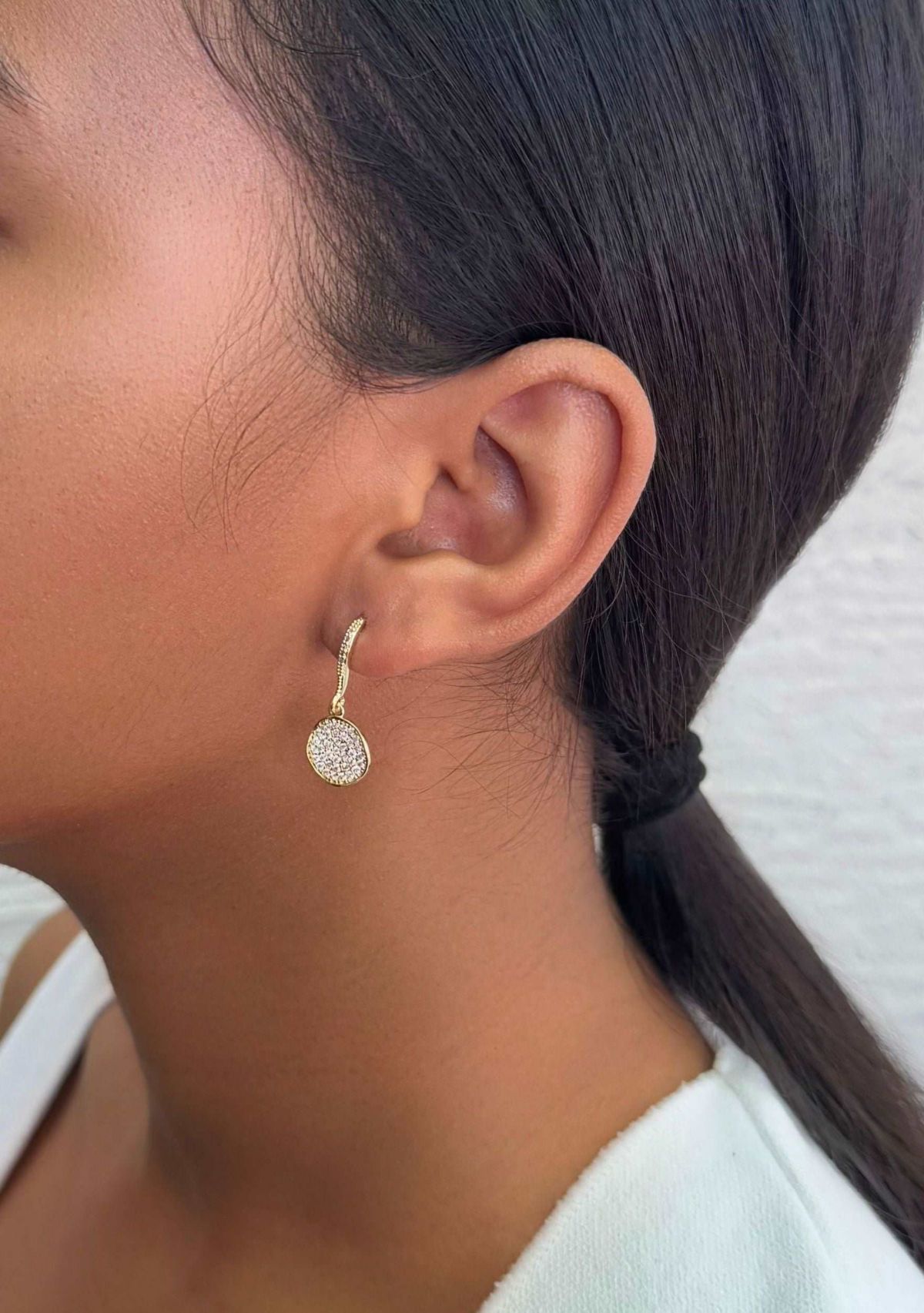 14k Gold Plated CZ Wavy Pebble Earrings