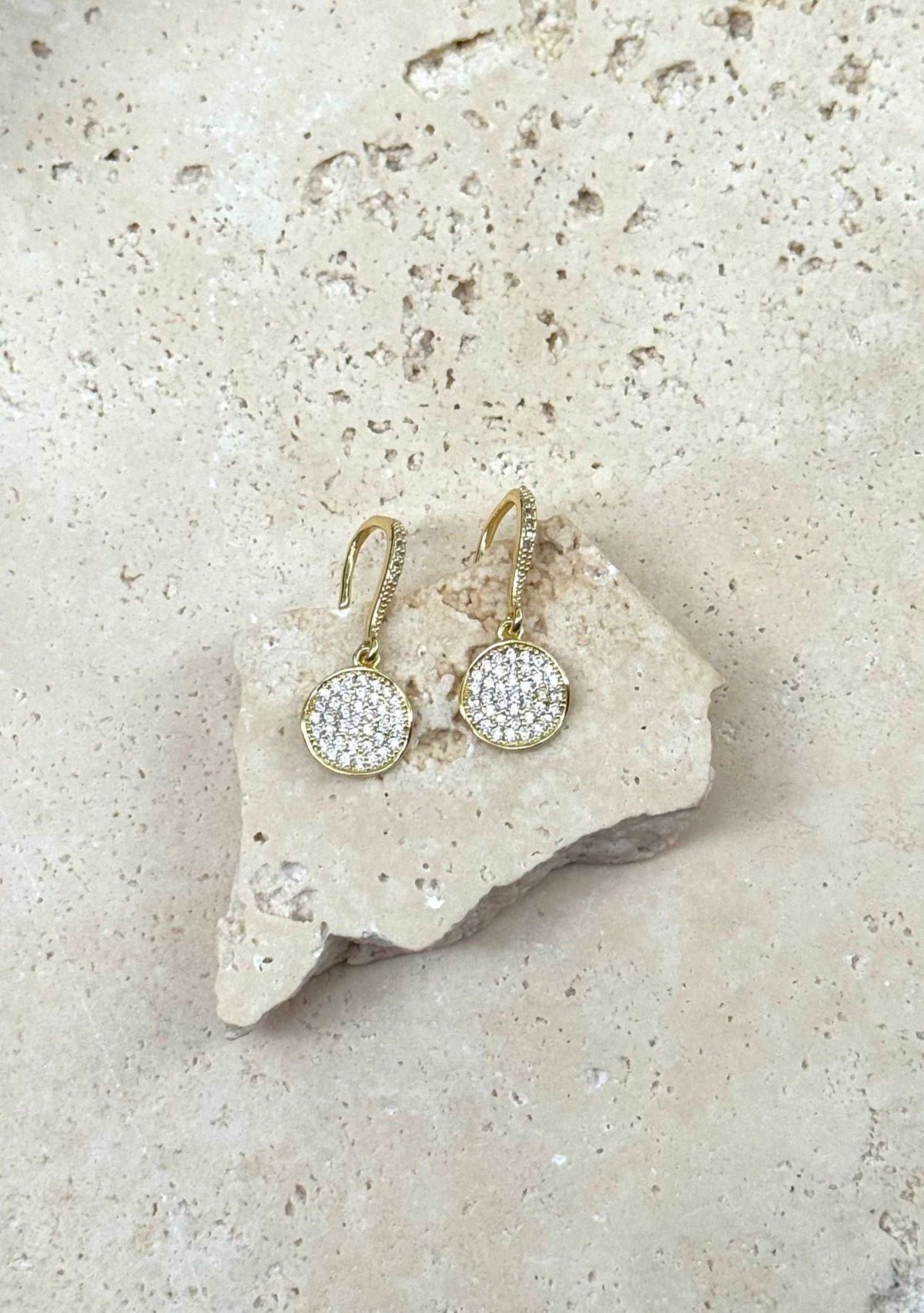14k Gold Plated CZ Wavy Pebble Earrings