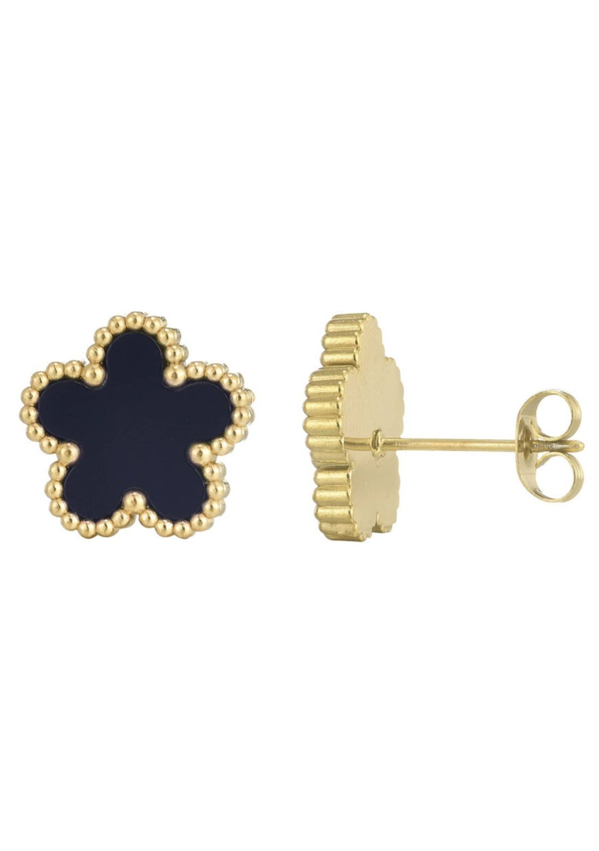 Tarnish Resistant 18k Gold Plated Black 5-Leaf Clover Stud Earrings