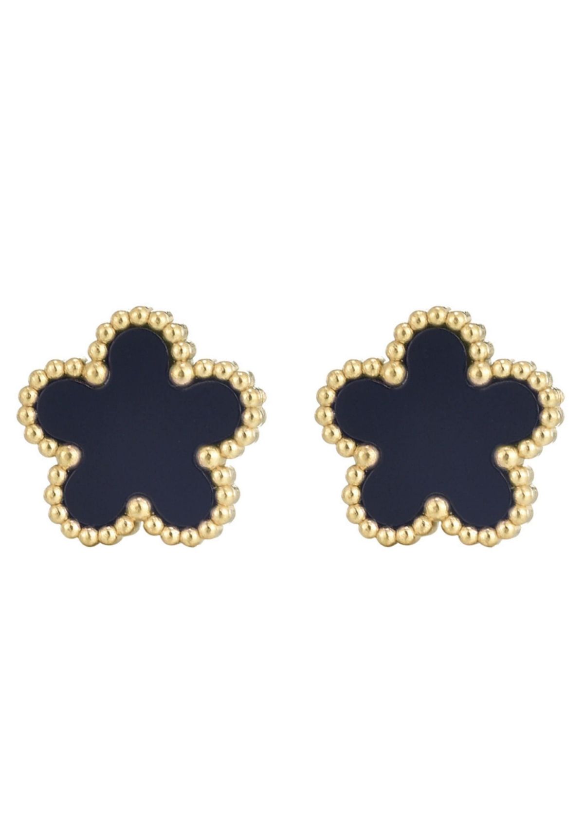 Tarnish Resistant 18k Gold Plated Black 5-Leaf Clover Stud Earrings