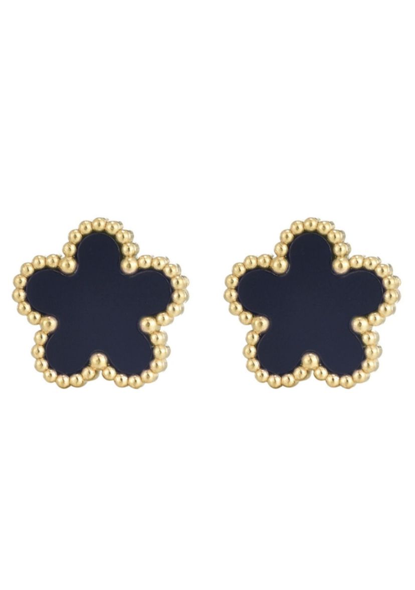 Tarnish Resistant 18k Gold Plated Black 5-Leaf Clover Stud Earrings