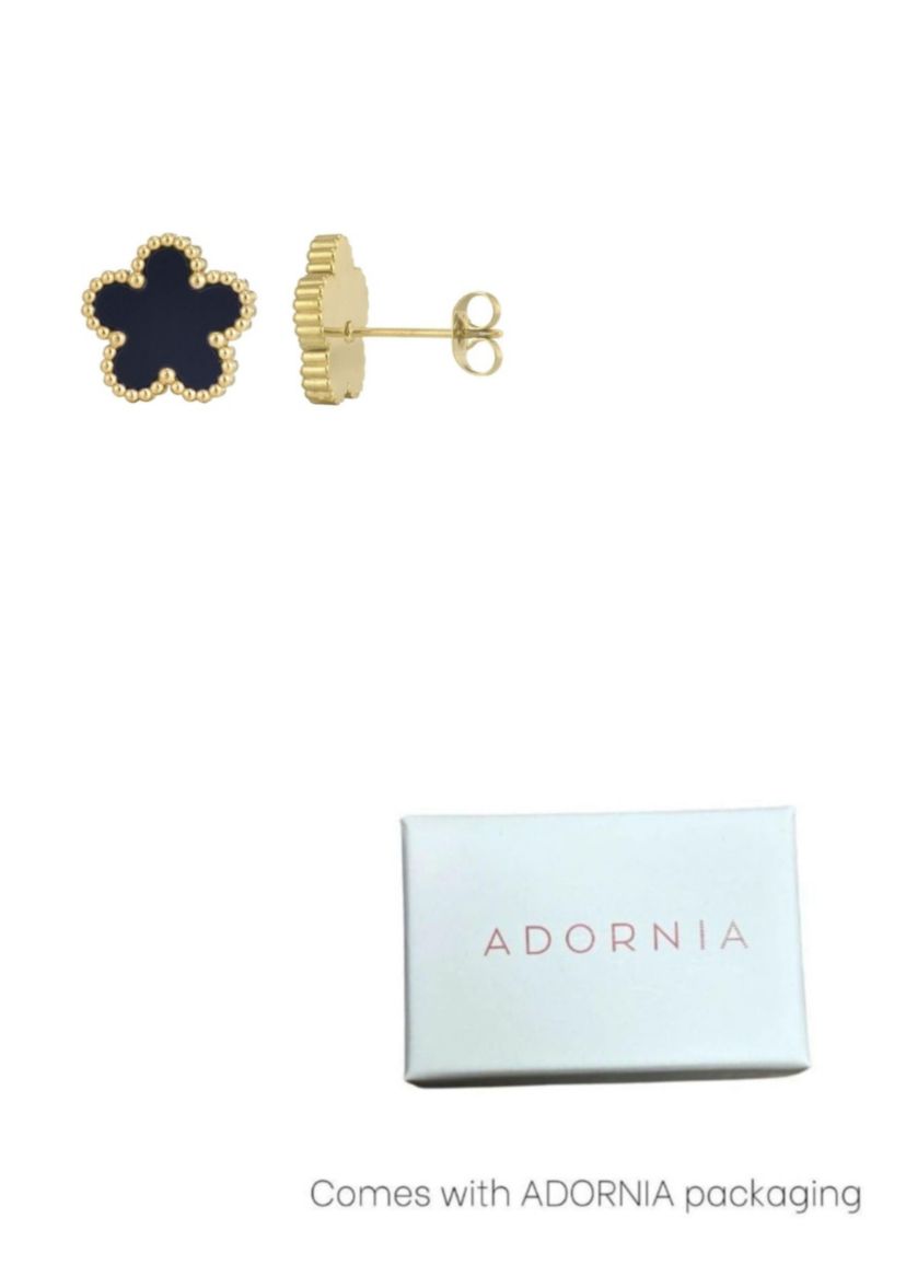 Tarnish Resistant 18k Gold Plated Black 5-Leaf Clover Stud Earrings