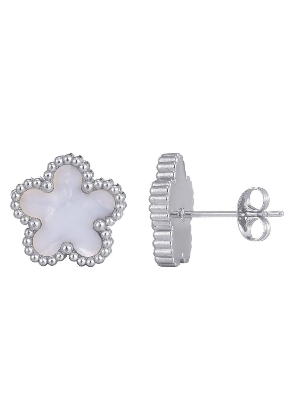 Tarnish Resistant Silver Plated Mother of Pearl 5-Leaf Clover Stud Earrings