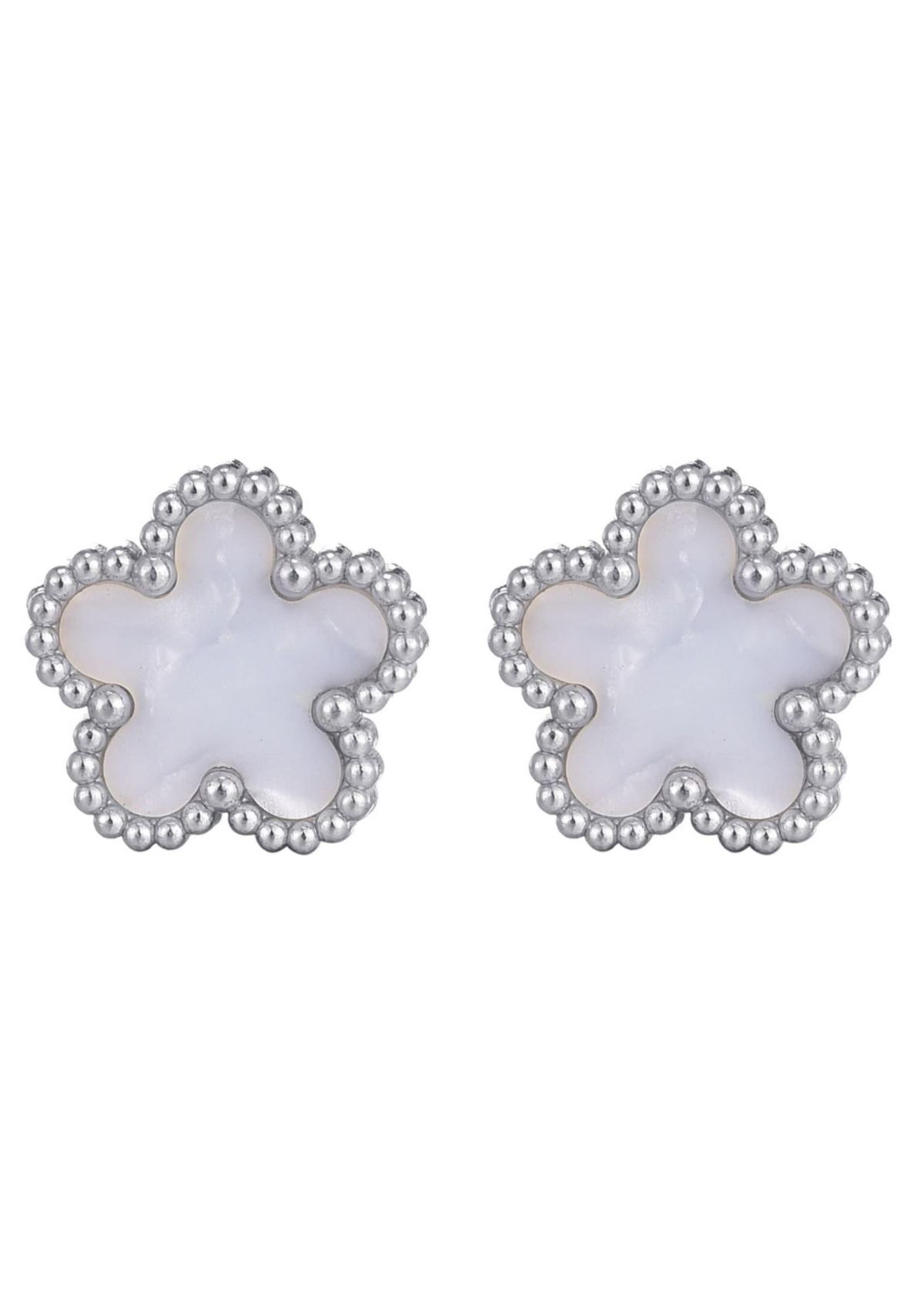 Tarnish Resistant Silver Plated Mother of Pearl 5-Leaf Clover Stud Earrings