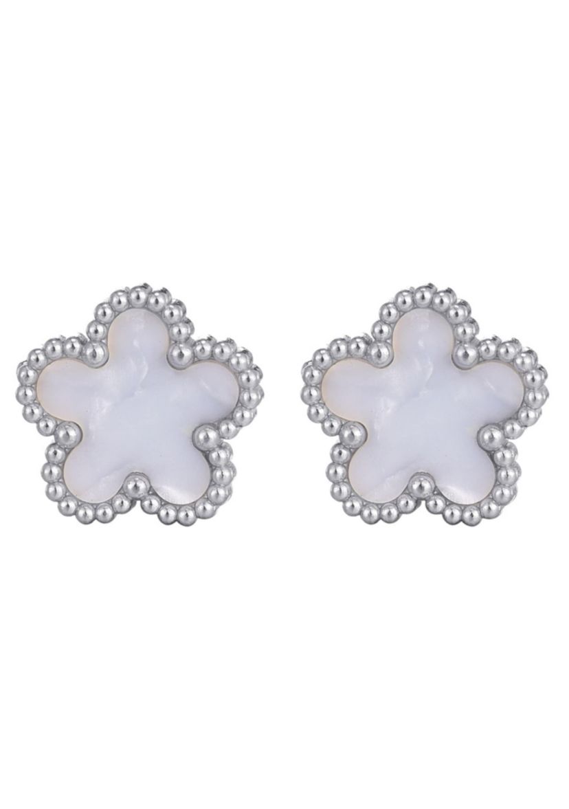 Tarnish Resistant Silver Plated Mother of Pearl 5-Leaf Clover Stud Earrings