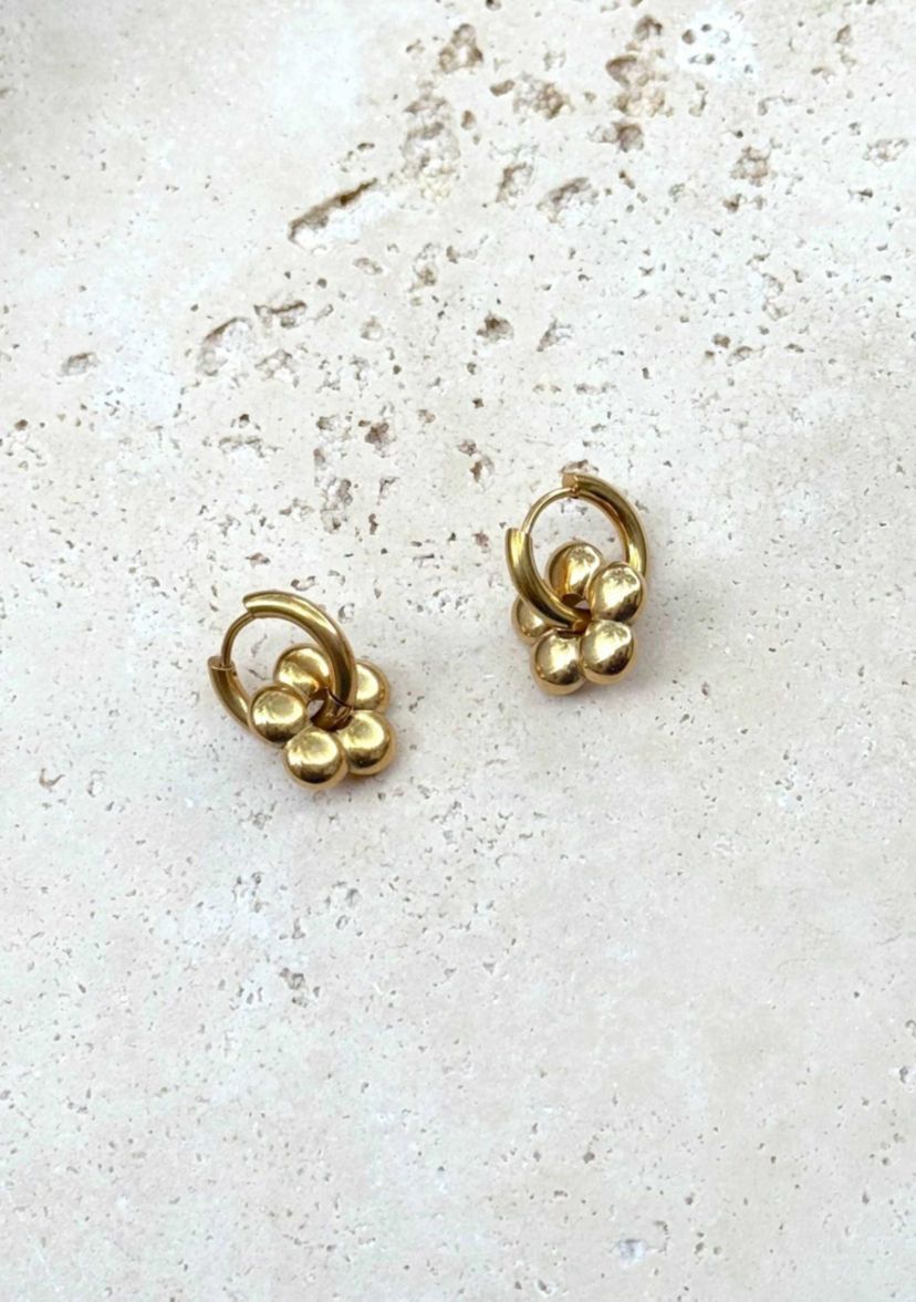 Tarnish Resistant 18k Gold Plated Flower Huggie Hoop Earrings