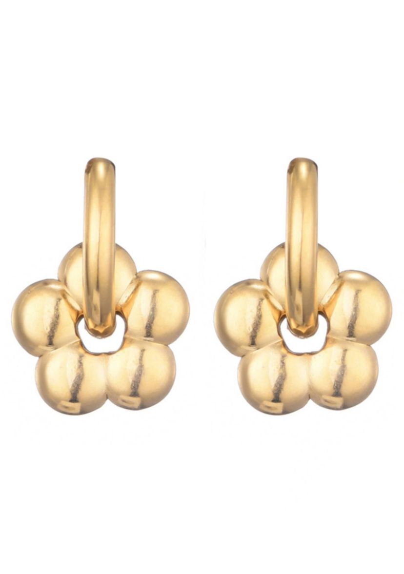 Tarnish Resistant 18k Gold Plated Flower Huggie Hoop Earrings