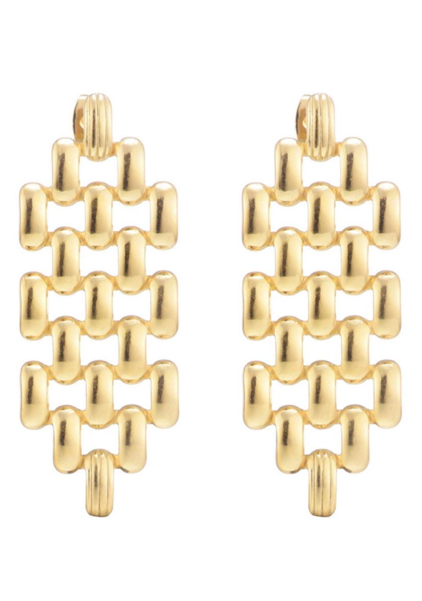 Tarnish Resistant 18k Gold Plated Grid Drop Earrings