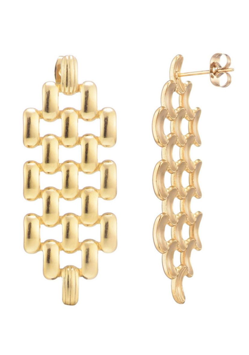 Tarnish Resistant 18k Gold Plated Grid Drop Earrings