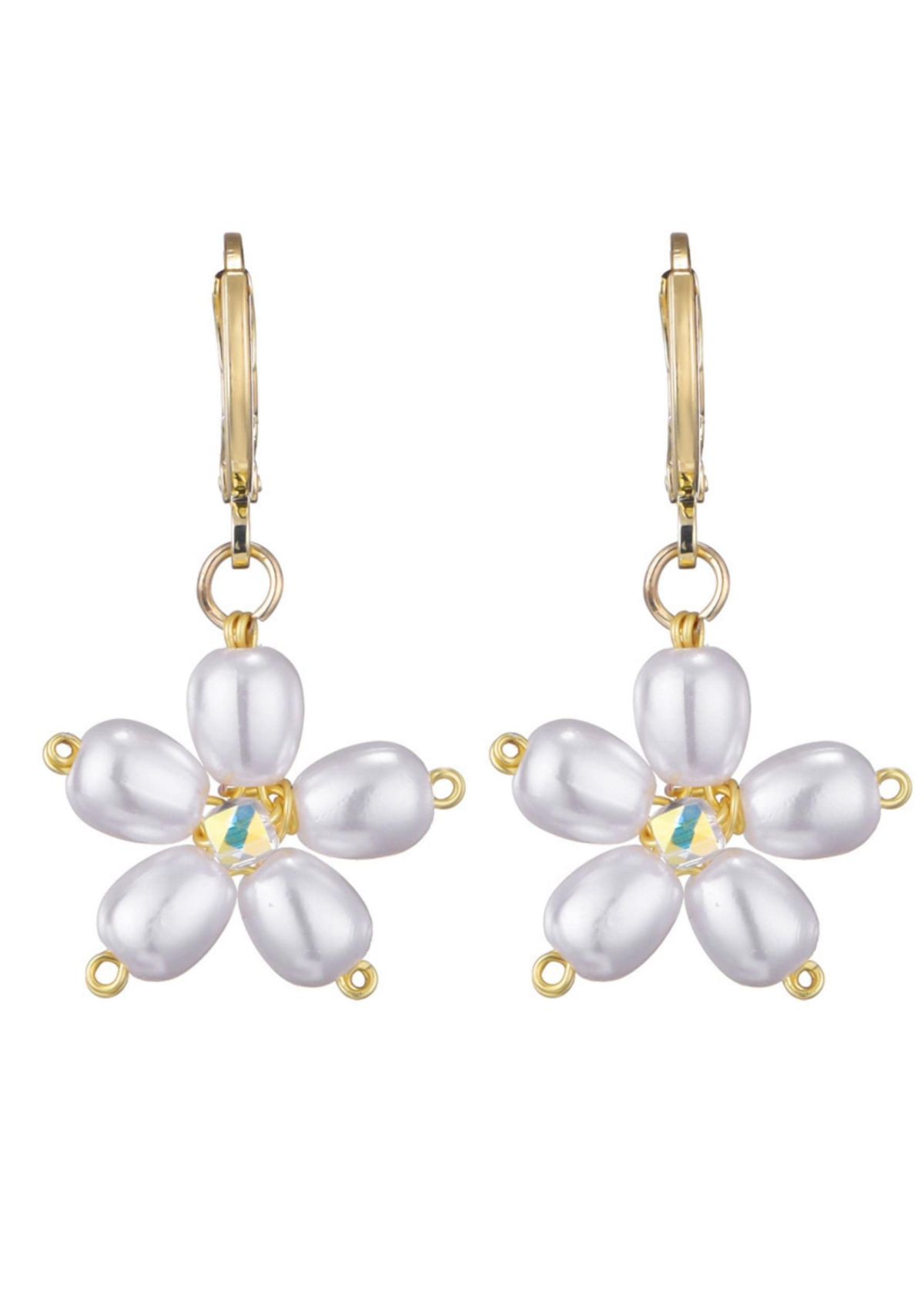 14k Gold Plated Pearl Flower Huggie Earrings