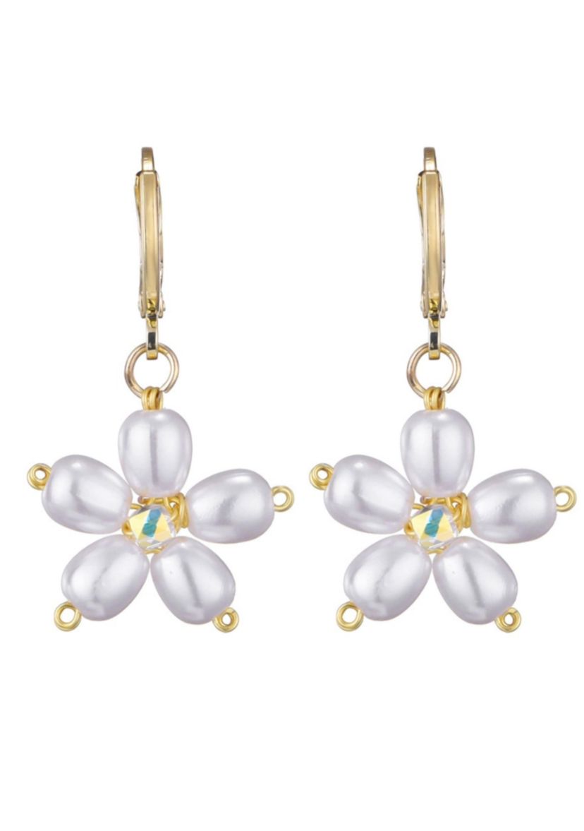 14k Gold Plated Pearl Flower Huggie Earrings