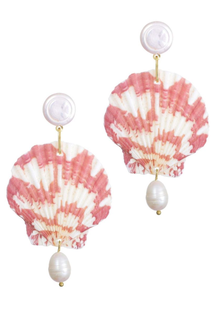 Pink Shell and Shell Pearl 3-Drop Earrings