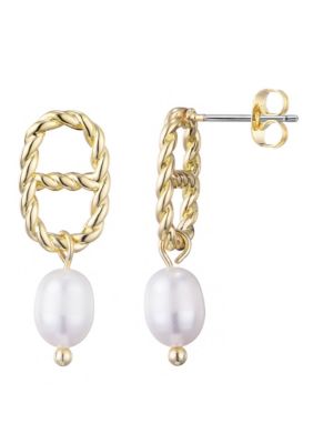 Adornia 14k Gold Plated Freshwater Pearl Mariner Link Drop Earrings