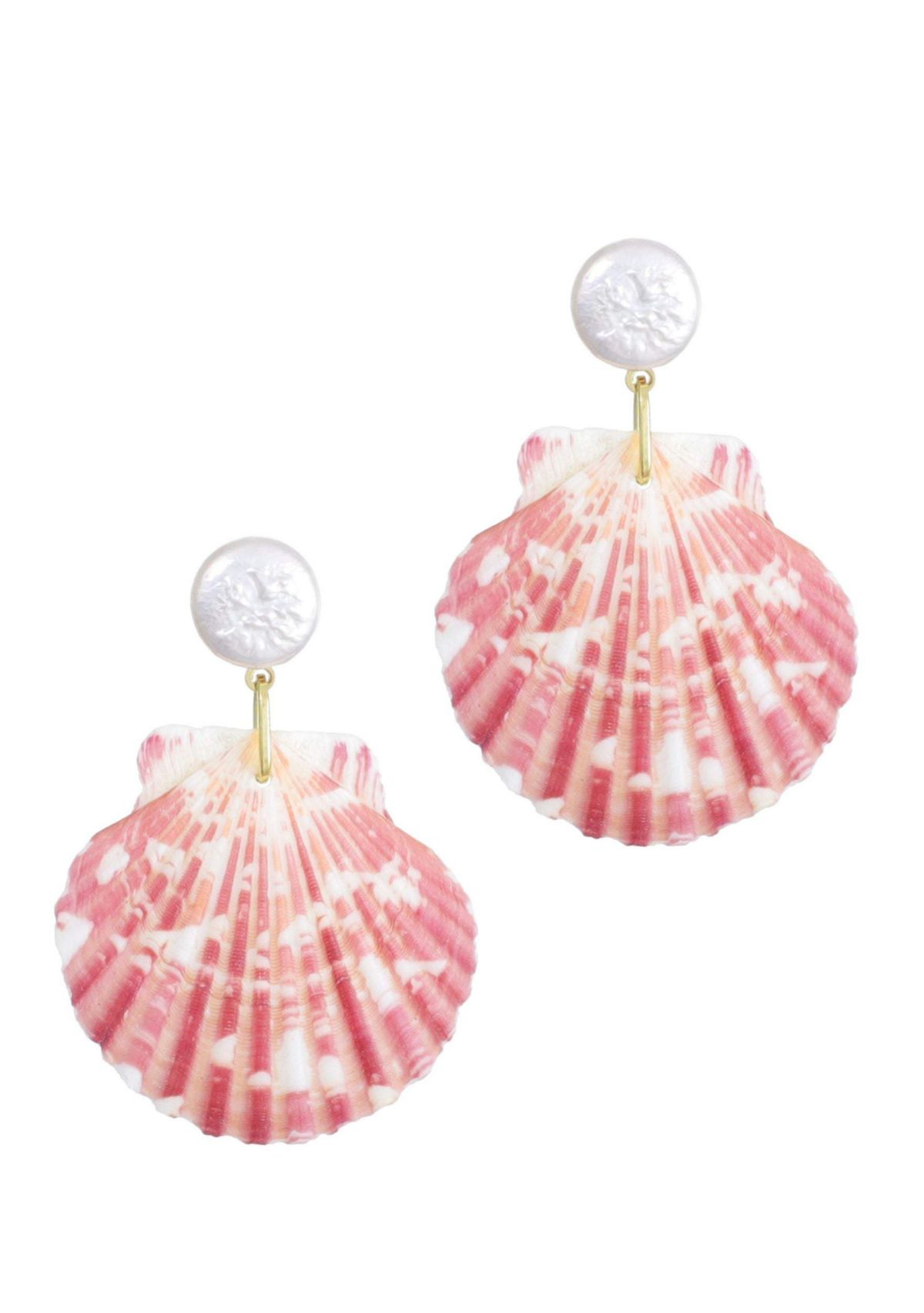 Pink Shell and Shell Pearl 2-Drop Earrings