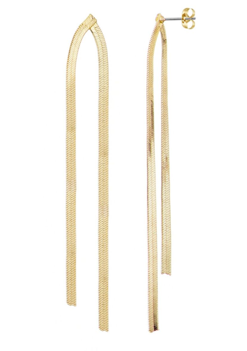 14k Gold Plated Herringbone Drop Earrings