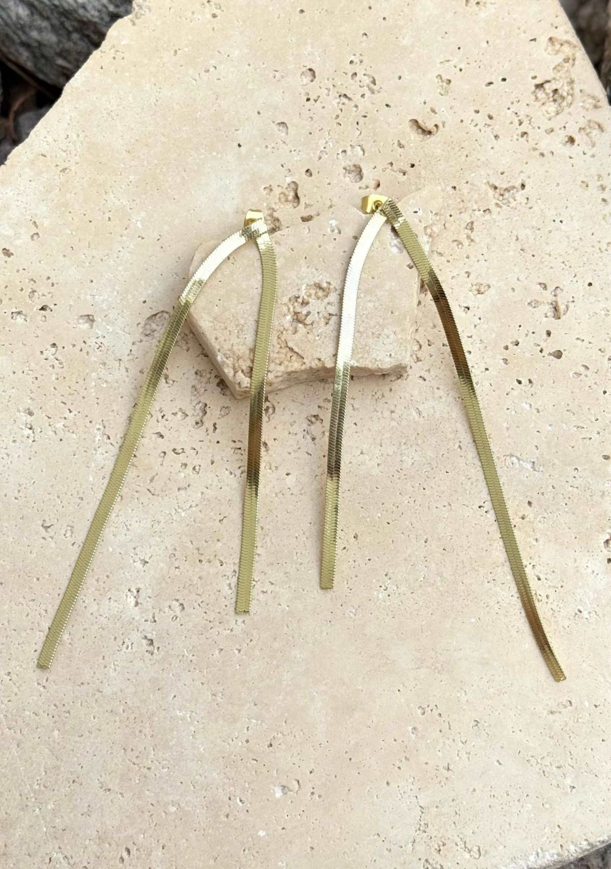 14k Gold Plated Herringbone Drop Earrings