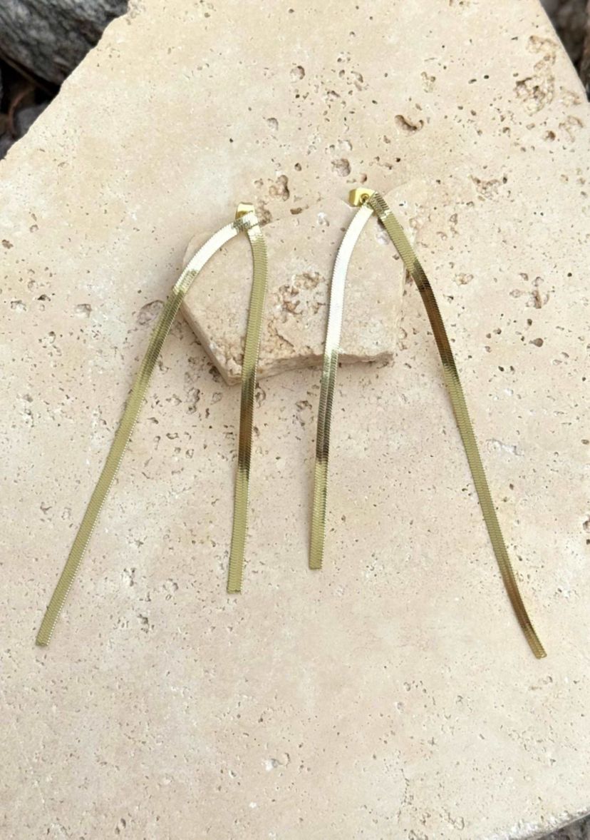 14k Gold Plated Herringbone Drop Earrings