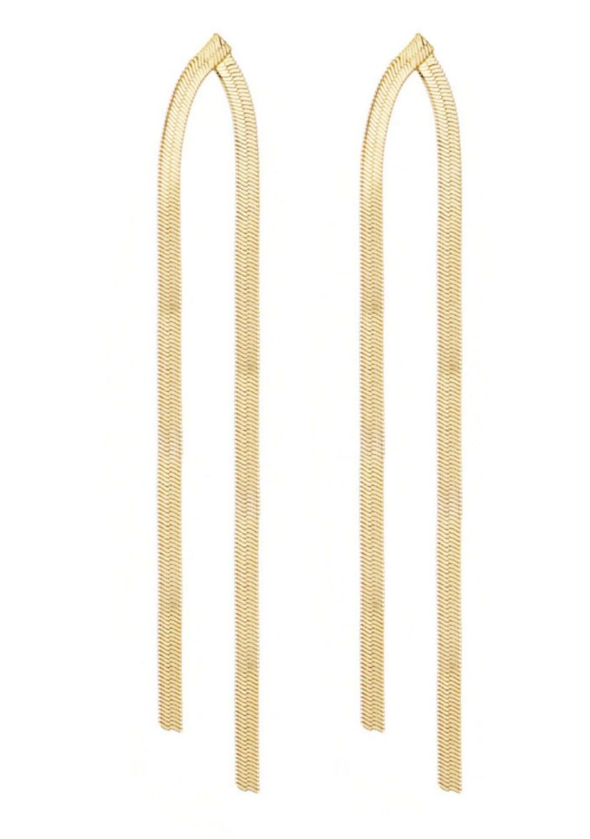 14k Gold Plated Herringbone Drop Earrings