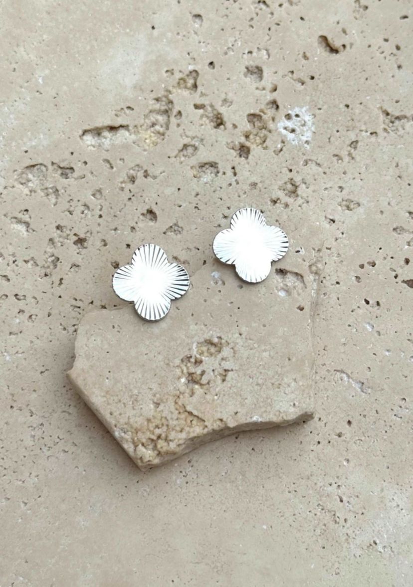 Silver Plated Prismatic Clover Stud Earrings