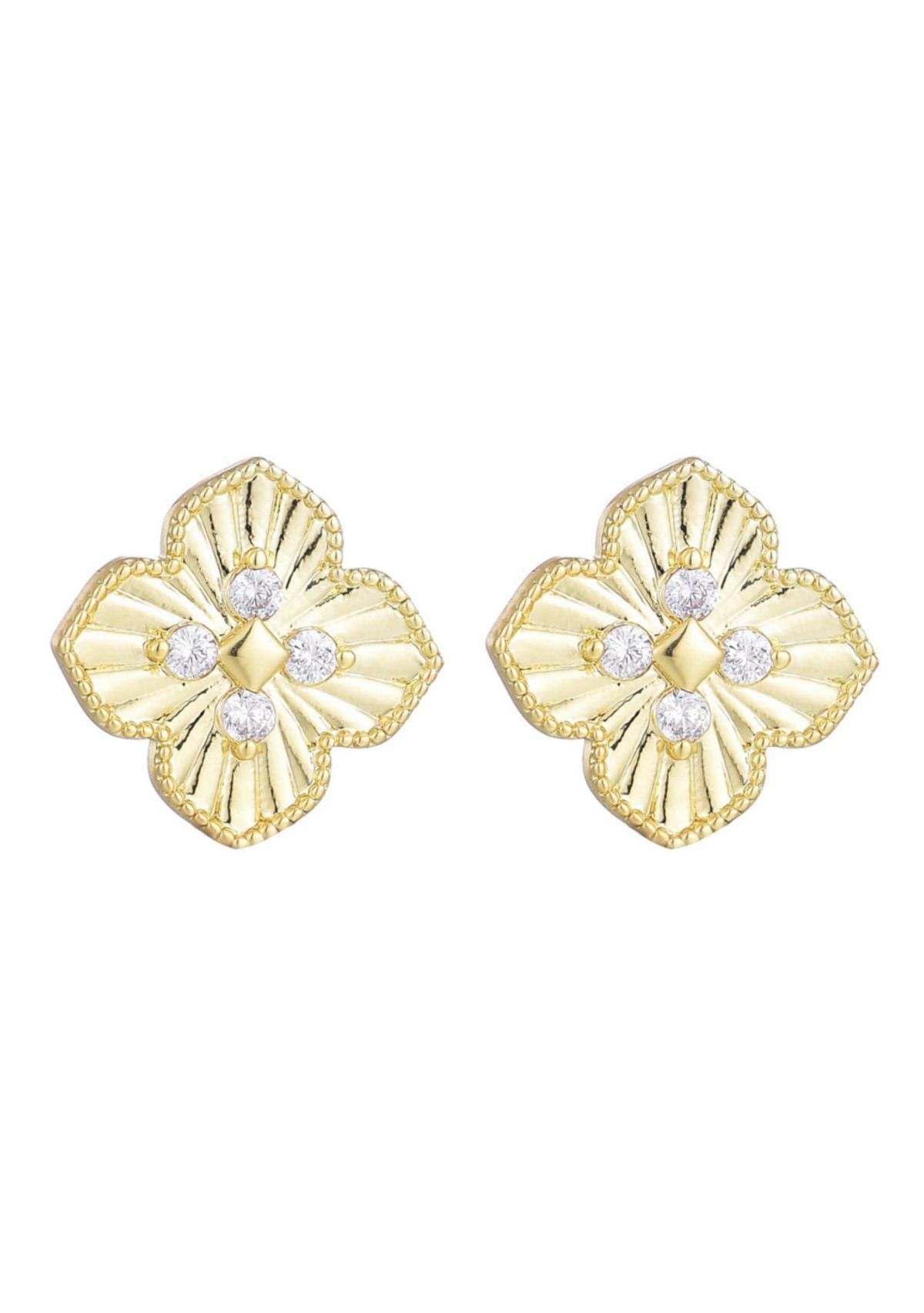 14k Gold Plate CZ Pointed Prismatic Clover Stud Earrings