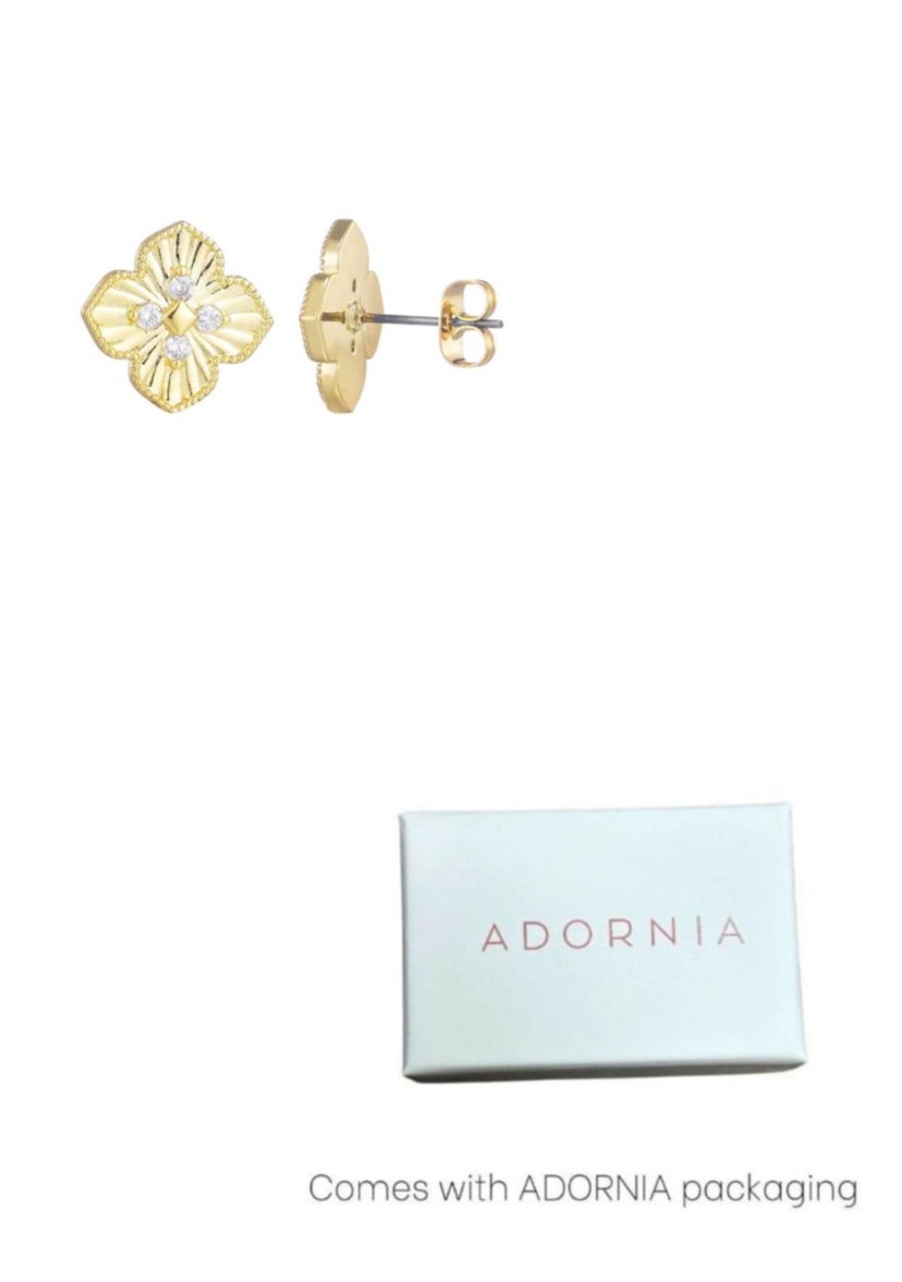 14k Gold Plate CZ Pointed Prismatic Clover Stud Earrings