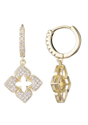 Adornia 14k Gold Plated CZ Pointed Clover Drop Huggie Hoop Earrings
