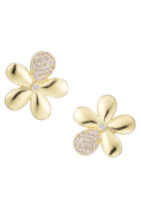 Adornia 14k Gold Plated CZ Flower Petal Stud Earrings