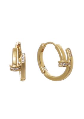 Adornia 14k Gold Plated CZ Nail Hoops