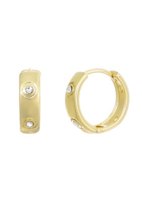 Adornia 14k Gold Plated CZ-Dotted Hoop Earrings