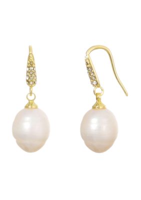 Adornia 14k Gold Plated Freshwater Pearl CZ Drop Earrings