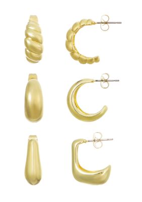 Adornia 14k Gold Plated Chunky 3-Piece Hoop Earring Set