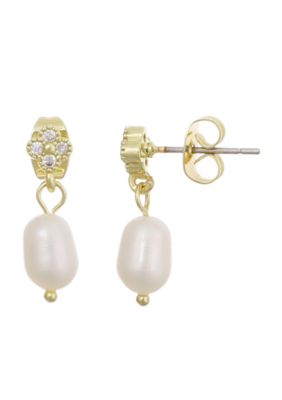 Adornia 14k Gold Plated CZ Clover Freshwater Pearl Drop Earrings