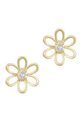 Adornia 14k Gold Plated CZ Flower Outline Stud Earrings