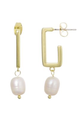 Adornia 14k Gold Plated Freshwater Pearl Rectangle Drop Earrings