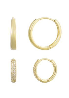 Adornia 14k Gold Plated CZ Hoop 2-Piece Earring Set