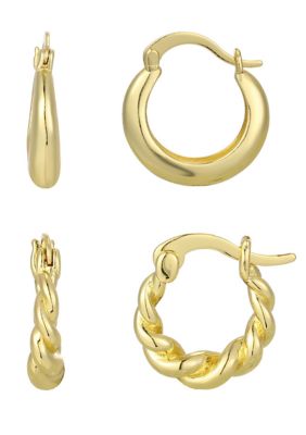 Adornia 14k Gold Plated Set of 2 Purse Hoop Earrings