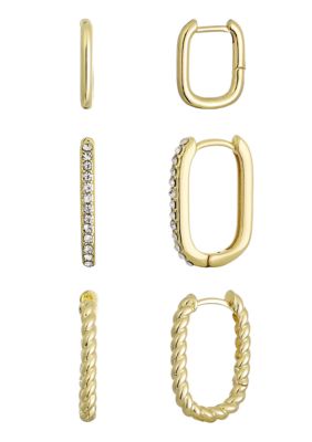 Adornia 14k Gold Plated Set of 3 Rectangle Hoop Earrings